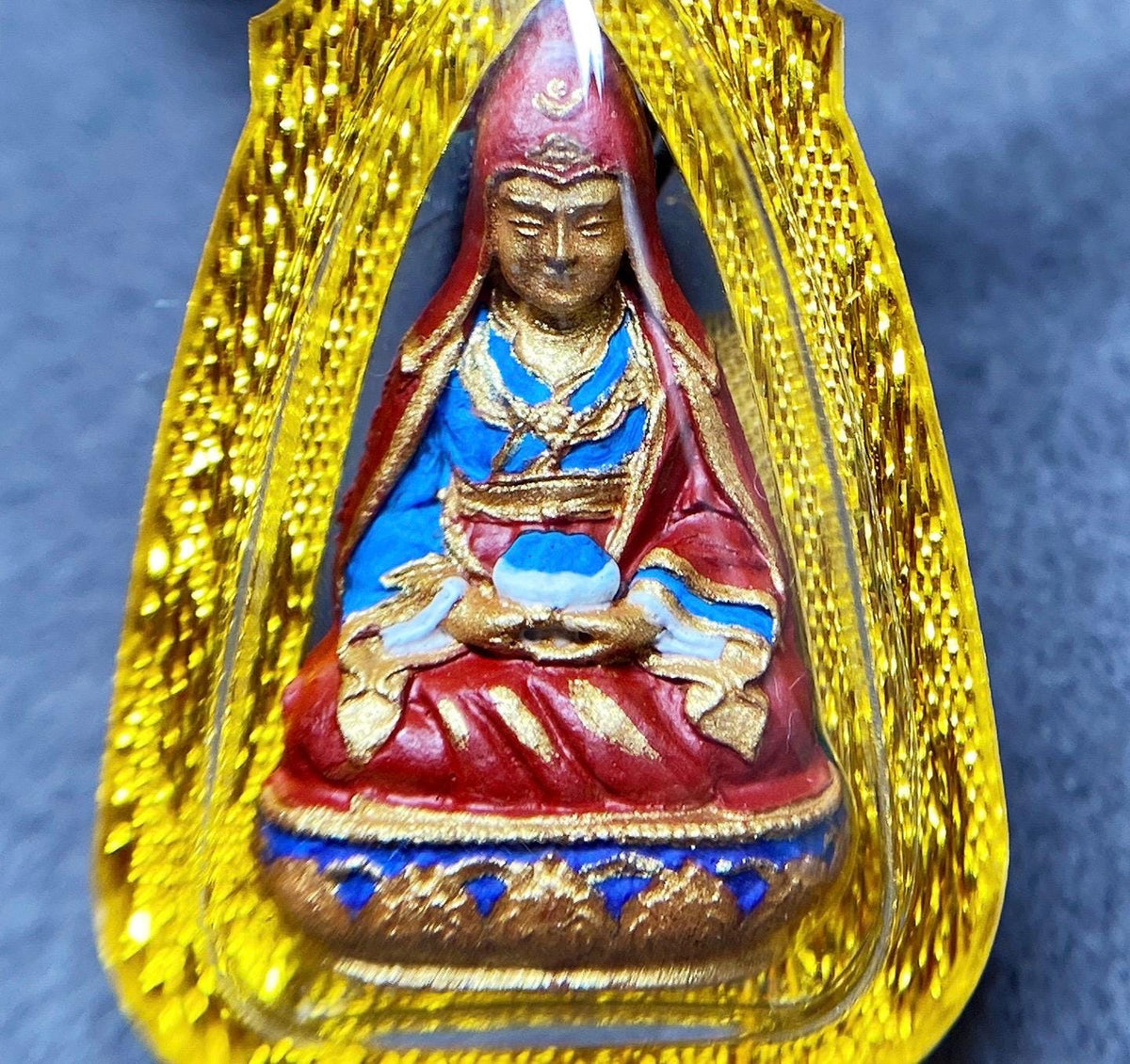 Hand-Painted Medicine Buddha Pendant Tibetan Tsa Tsa Necklace Mini Thangka Amulet Genuine Mineral Pigments Sacred Himalayan Spiritual Gift