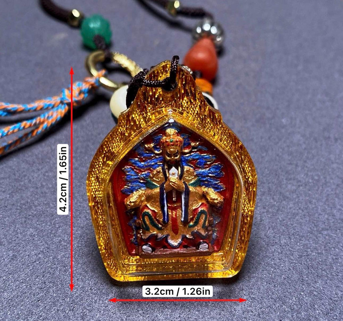Hand-Painted Fifth Dragon Lord Pendant Tibetan Wealth God Tsa Tsa Amulet Mini Thangka Necklace Mineral Pigments Prosperity Spiritual Gift