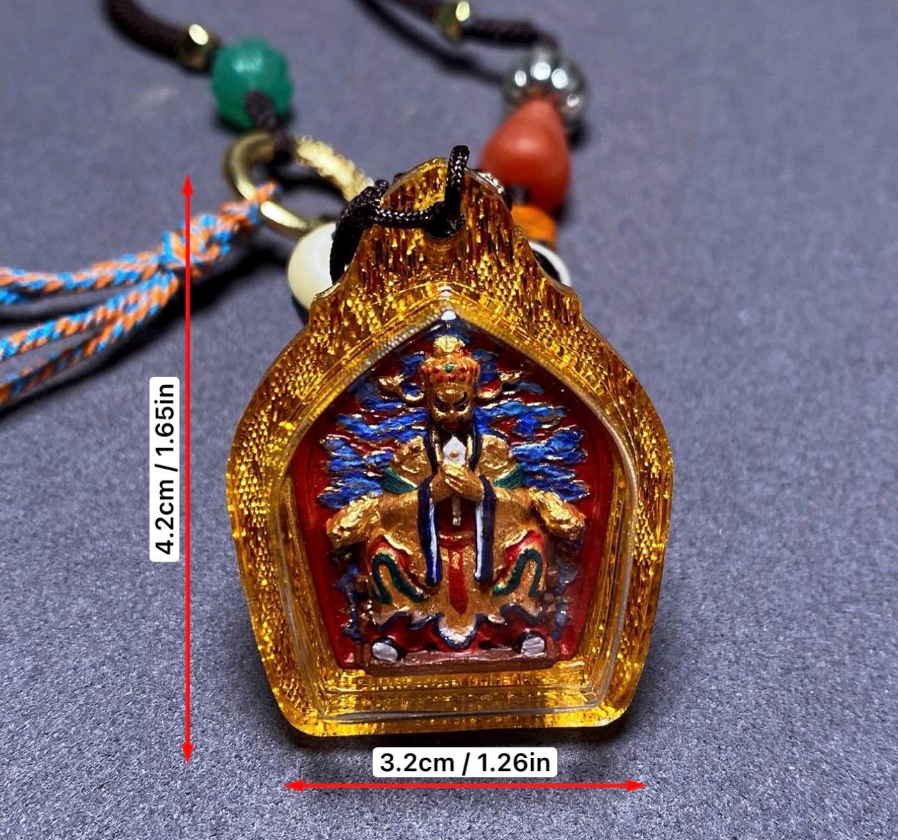 Hand-Painted Fifth Dragon Lord Pendant Tibetan Wealth God Tsa Tsa Amulet Mini Thangka Necklace Mineral Pigments Prosperity Spiritual Gift