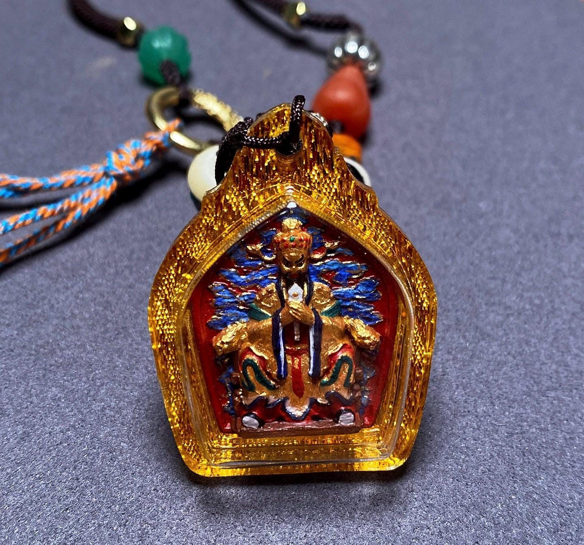 Hand-Painted Fifth Dragon Lord Pendant Tibetan Wealth God Tsa Tsa Amulet Mini Thangka Necklace Mineral Pigments Prosperity Spiritual Gift