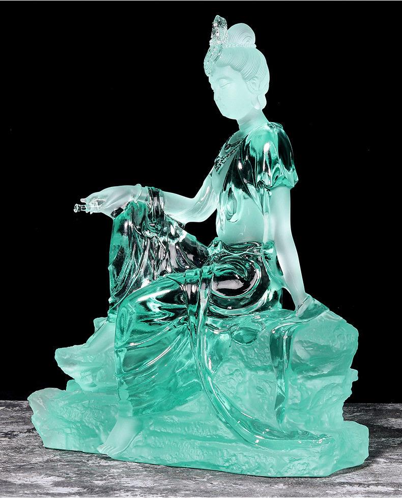 Colored Glaze Guanyin Statue • Avalokiteshvara Buddha Sculpture • Water Moon Guanyin for Home Altar • Zen Buddhist Decor • Feng Shui Gift