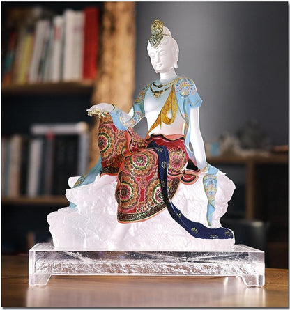 Colored Glaze Guanyin Statue • Avalokiteshvara Buddha Sculpture • Water Moon Guanyin for Home Altar • Zen Buddhist Decor • Feng Shui Gift