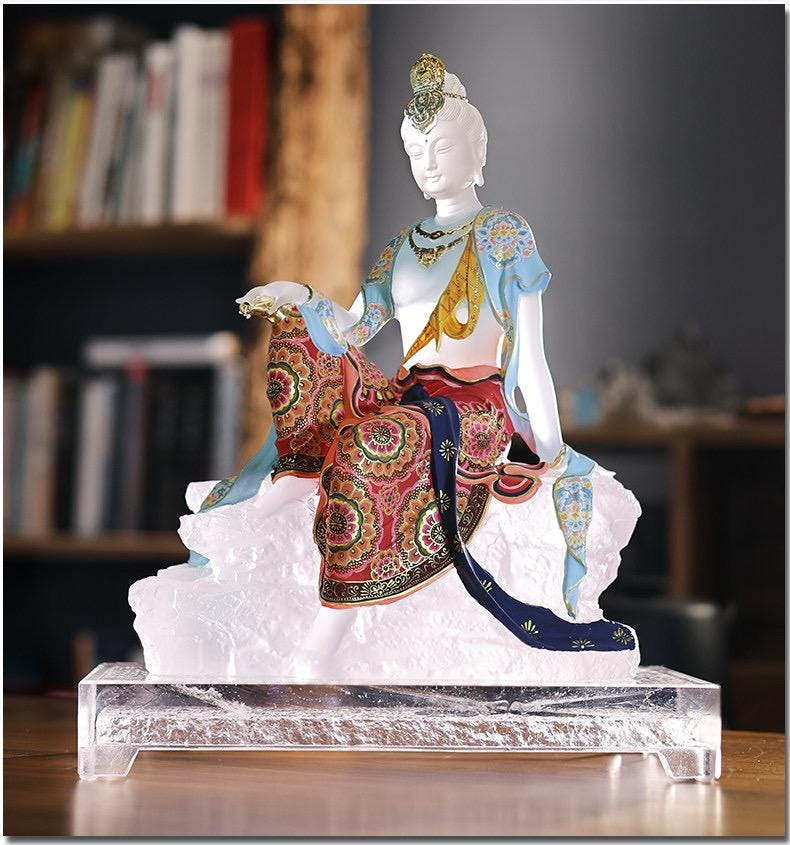 Colored Glaze Guanyin Statue • Avalokiteshvara Buddha Sculpture • Water Moon Guanyin for Home Altar • Zen Buddhist Decor • Feng Shui Gift