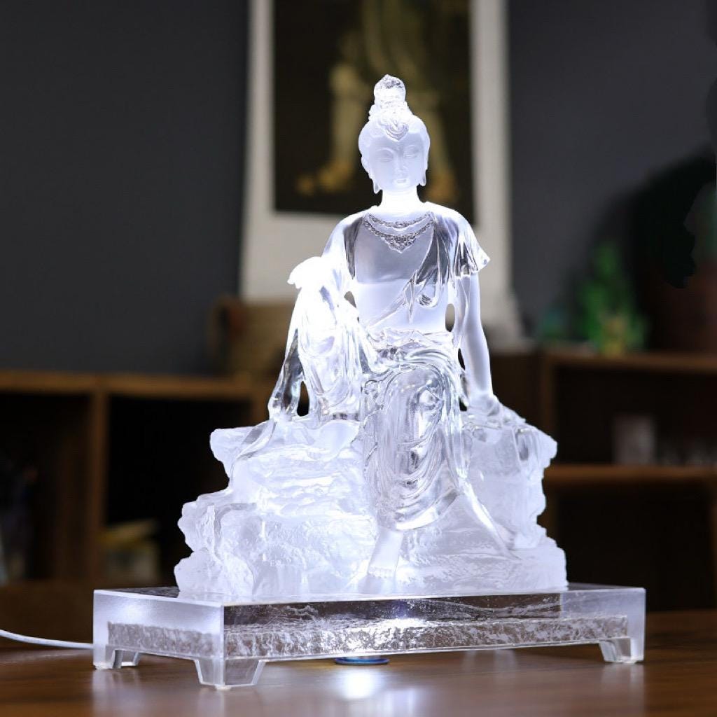 Colored Glaze Guanyin Statue • Avalokiteshvara Buddha Sculpture • Water Moon Guanyin for Home Altar • Zen Buddhist Decor • Feng Shui Gift