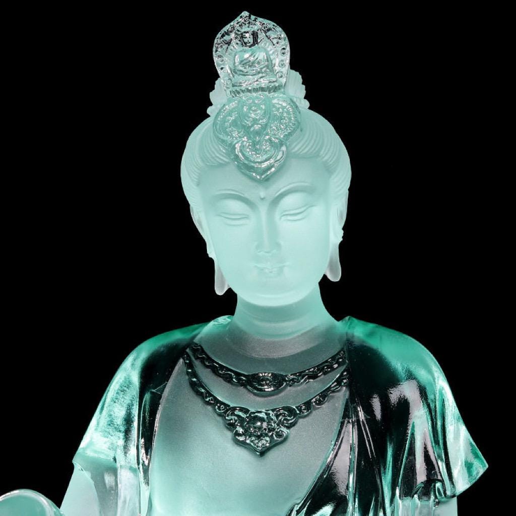 Colored Glaze Guanyin Statue • Avalokiteshvara Buddha Sculpture • Water Moon Guanyin for Home Altar • Zen Buddhist Decor • Feng Shui Gift