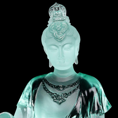 Colored Glaze Guanyin Statue • Avalokiteshvara Buddha Sculpture • Water Moon Guanyin for Home Altar • Zen Buddhist Decor • Feng Shui Gift