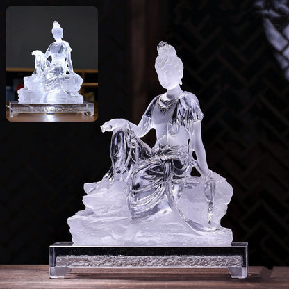 Colored Glaze Guanyin Statue • Avalokiteshvara Buddha Sculpture • Water Moon Guanyin for Home Altar • Zen Buddhist Decor • Feng Shui Gift
