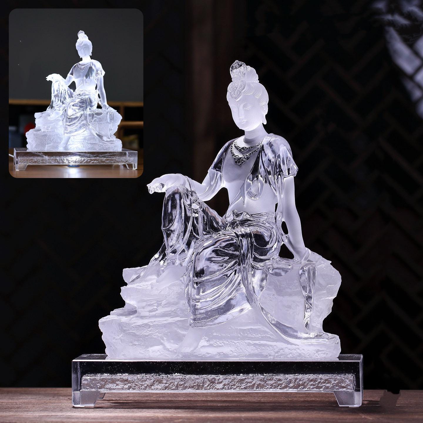 Colored Glaze Guanyin Statue • Avalokiteshvara Buddha Sculpture • Water Moon Guanyin for Home Altar • Zen Buddhist Decor • Feng Shui Gift
