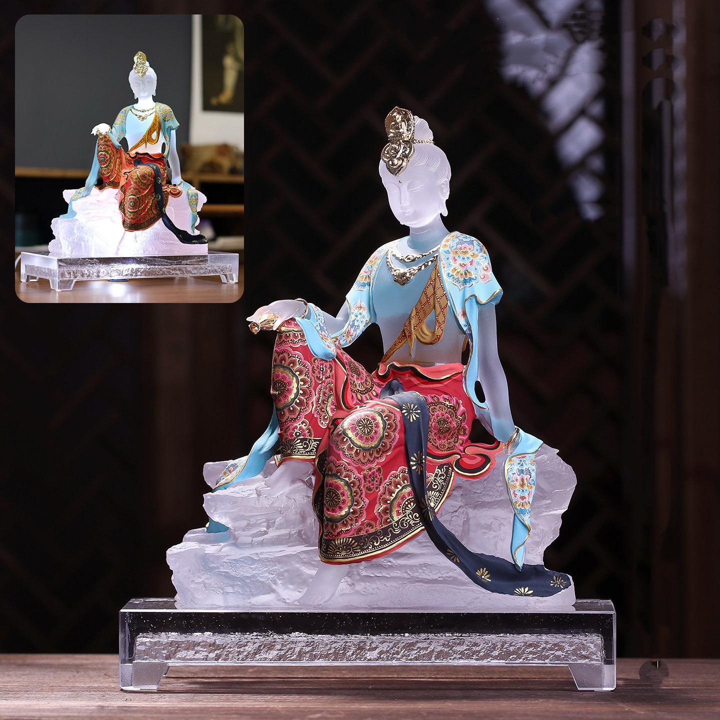 Colored Glaze Guanyin Statue • Avalokiteshvara Buddha Sculpture • Water Moon Guanyin for Home Altar • Zen Buddhist Decor • Feng Shui Gift