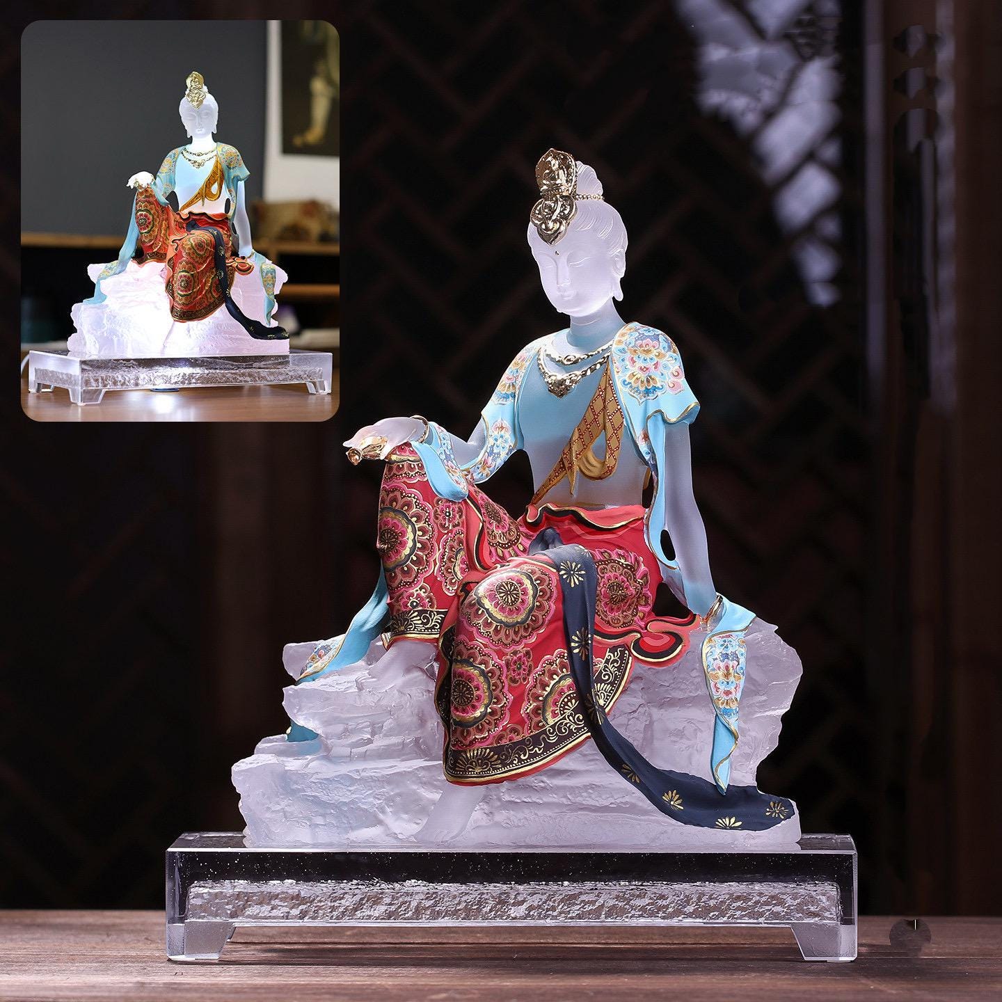 Colored Glaze Guanyin Statue • Avalokiteshvara Buddha Sculpture • Water Moon Guanyin for Home Altar • Zen Buddhist Decor • Feng Shui Gift