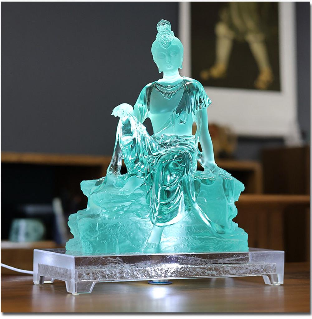 Colored Glaze Guanyin Statue • Avalokiteshvara Buddha Sculpture • Water Moon Guanyin for Home Altar • Zen Buddhist Decor • Feng Shui Gift