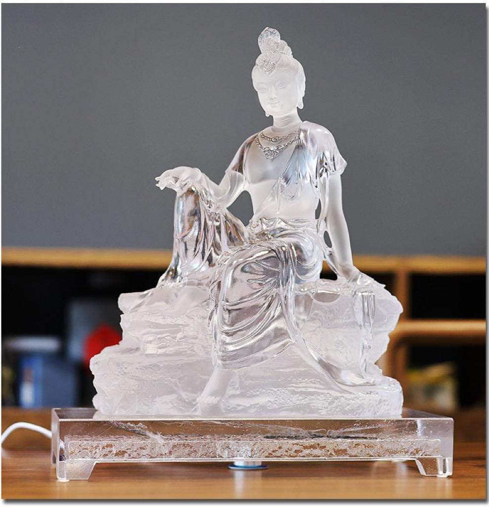 Colored Glaze Guanyin Statue • Avalokiteshvara Buddha Sculpture • Water Moon Guanyin for Home Altar • Zen Buddhist Decor • Feng Shui Gift
