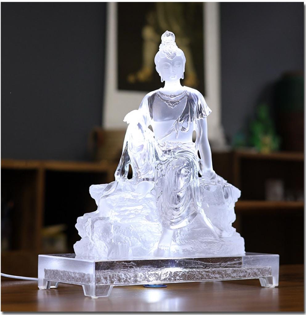Colored Glaze Guanyin Statue • Avalokiteshvara Buddha Sculpture • Water Moon Guanyin for Home Altar • Zen Buddhist Decor • Feng Shui Gift