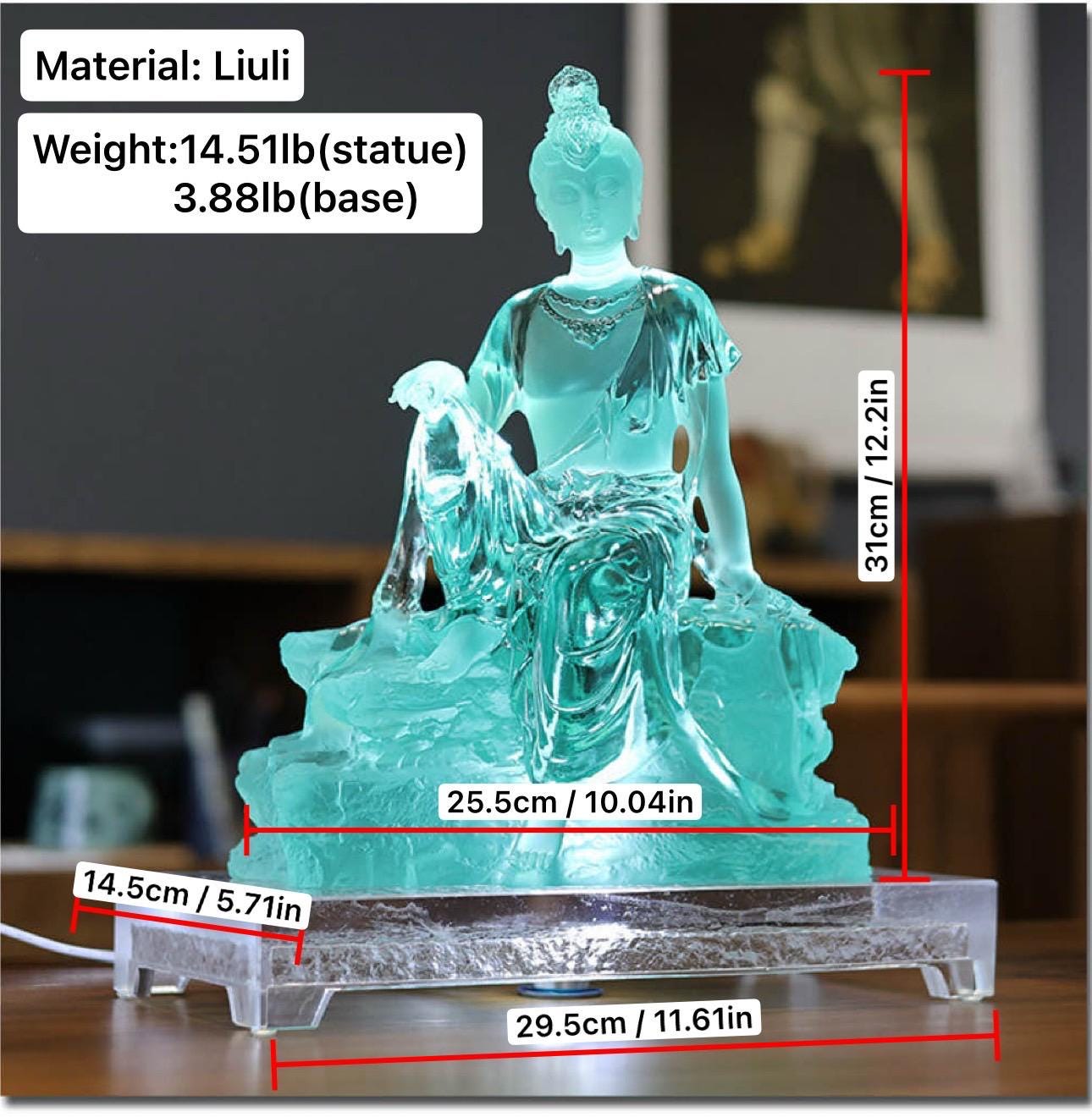 Colored Glaze Guanyin Statue • Avalokiteshvara Buddha Sculpture • Water Moon Guanyin for Home Altar • Zen Buddhist Decor • Feng Shui Gift