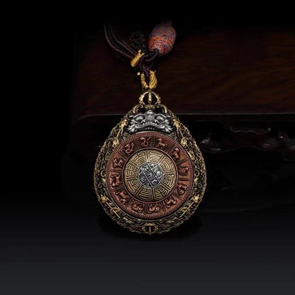EverestArtStudios Tibetan Nine Palaces Eight Trigrams Brass Hanging Amulet | Bagua Protection Charm | Car Rearview Mirror Ornament