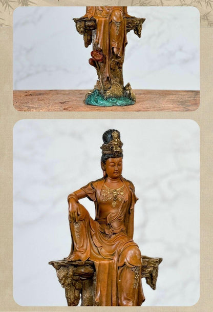 Solid Brass Guanyin Statue, Buddhist Avalokiteshvara Sculpture, Zen Home Decor, Mindfulness Meditation Altar, Feng Shui Gift, Bodhisattva