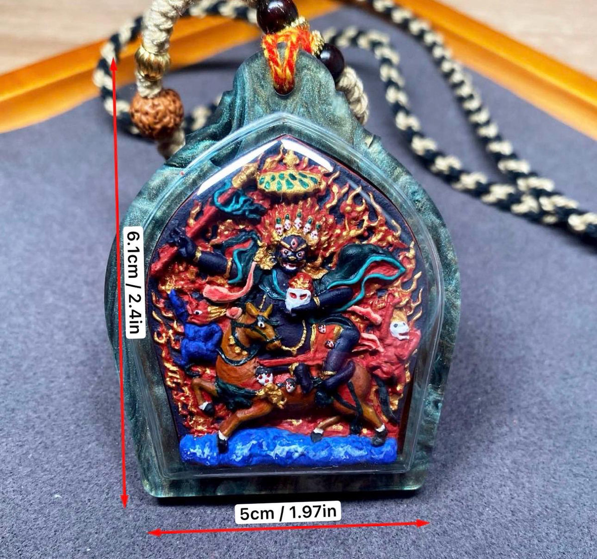 Hand Painted Palden Lhamo Thangka Pendant, Tibetan Tsa Tsa Amulet Necklace, Mineral Pigments Buddhist Talisman, Shri Devi Protection Gift