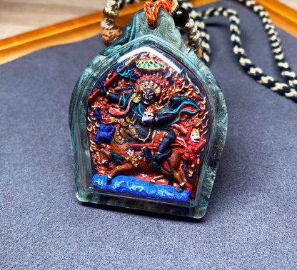 Hand Painted Palden Lhamo Thangka Pendant, Tibetan Tsa Tsa Amulet Necklace, Mineral Pigments Buddhist Talisman, Shri Devi Protection Gift