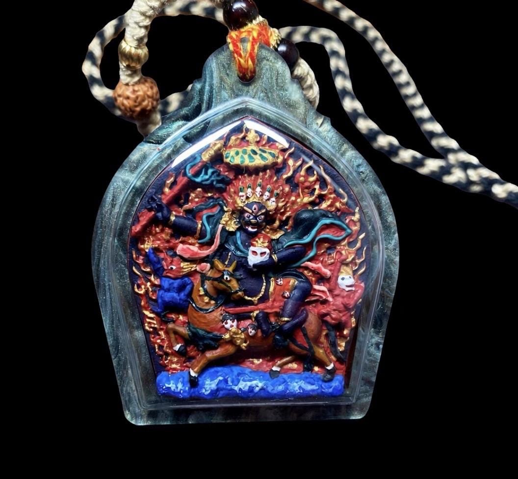 Hand Painted Palden Lhamo Thangka Pendant, Tibetan Tsa Tsa Amulet Necklace, Mineral Pigments Buddhist Talisman, Shri Devi Protection Gift