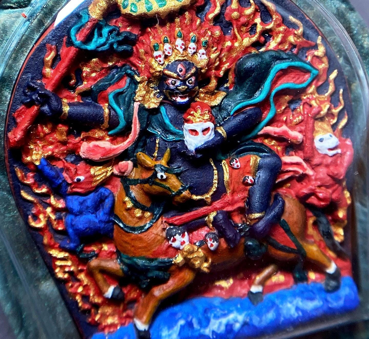 Hand Painted Palden Lhamo Thangka Pendant, Tibetan Tsa Tsa Amulet Necklace, Mineral Pigments Buddhist Talisman, Shri Devi Protection Gift