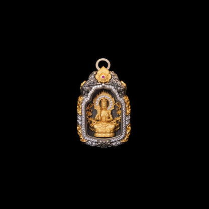 Buddhist Zodiac Guardian Amulet Necklace 24K Gold Over Sterling Silver Tibetan Protection Talisman Shurangama Mantra Gau Box Spiritual Gift