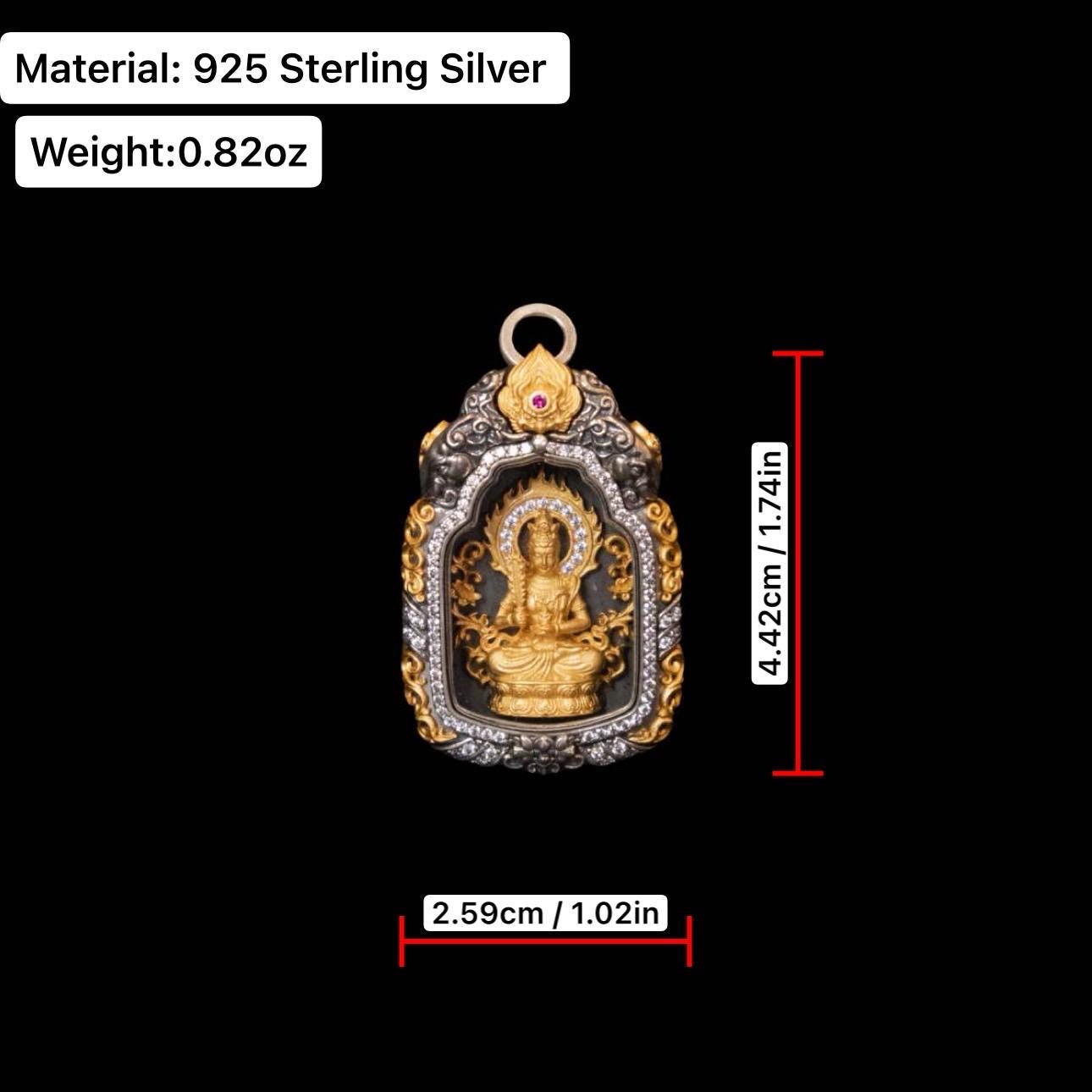Buddhist Zodiac Guardian Amulet Necklace 24K Gold Over Sterling Silver Tibetan Protection Talisman Shurangama Mantra Gau Box Spiritual Gift