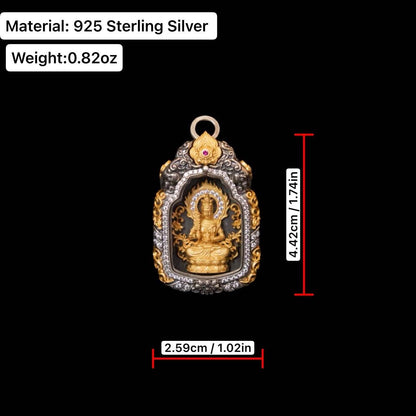 Buddhist Zodiac Guardian Amulet Necklace 24K Gold Over Sterling Silver Tibetan Protection Talisman Shurangama Mantra Gau Box Spiritual Gift