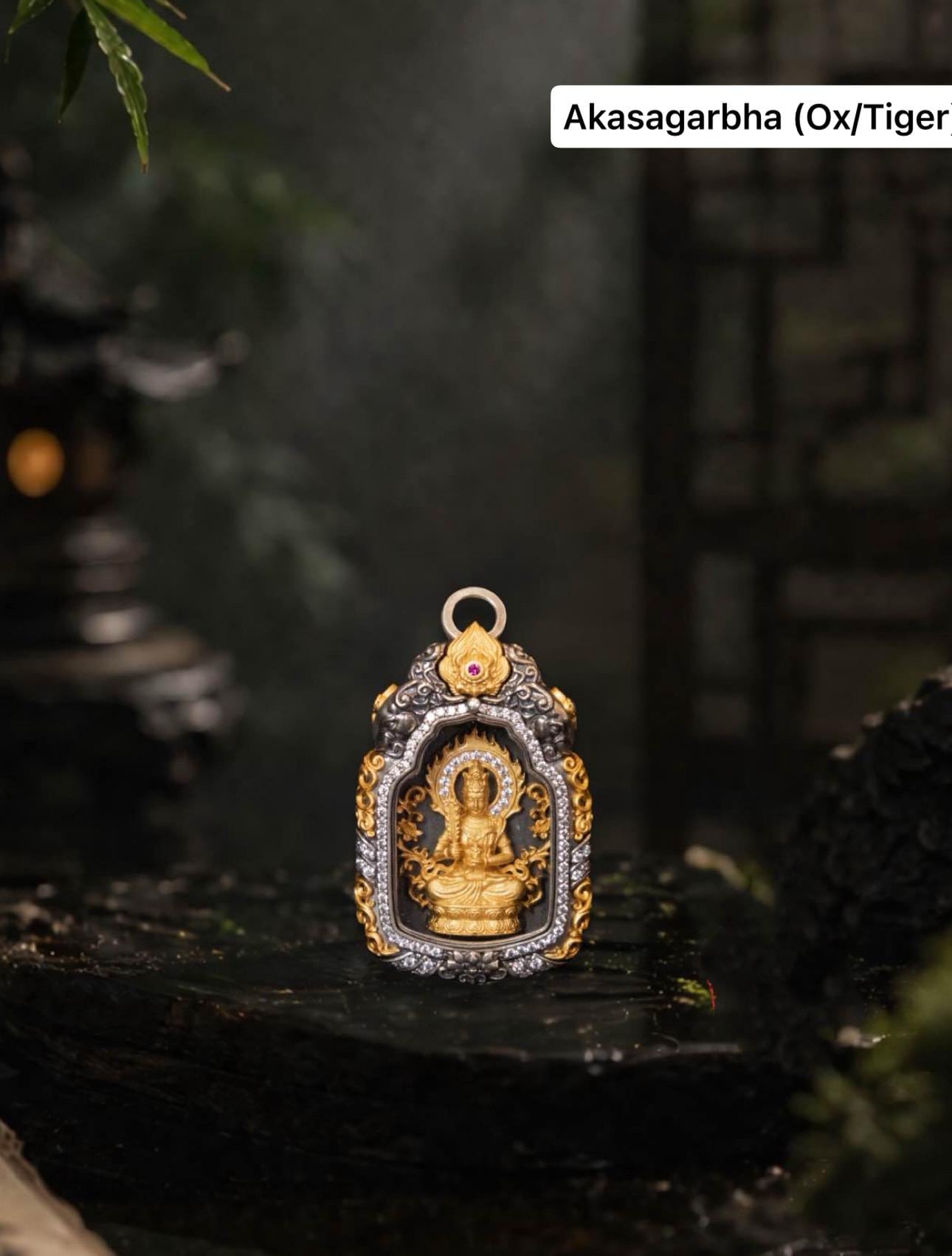 Buddhist Zodiac Guardian Amulet Necklace 24K Gold Over Sterling Silver Tibetan Protection Talisman Shurangama Mantra Gau Box Spiritual Gift