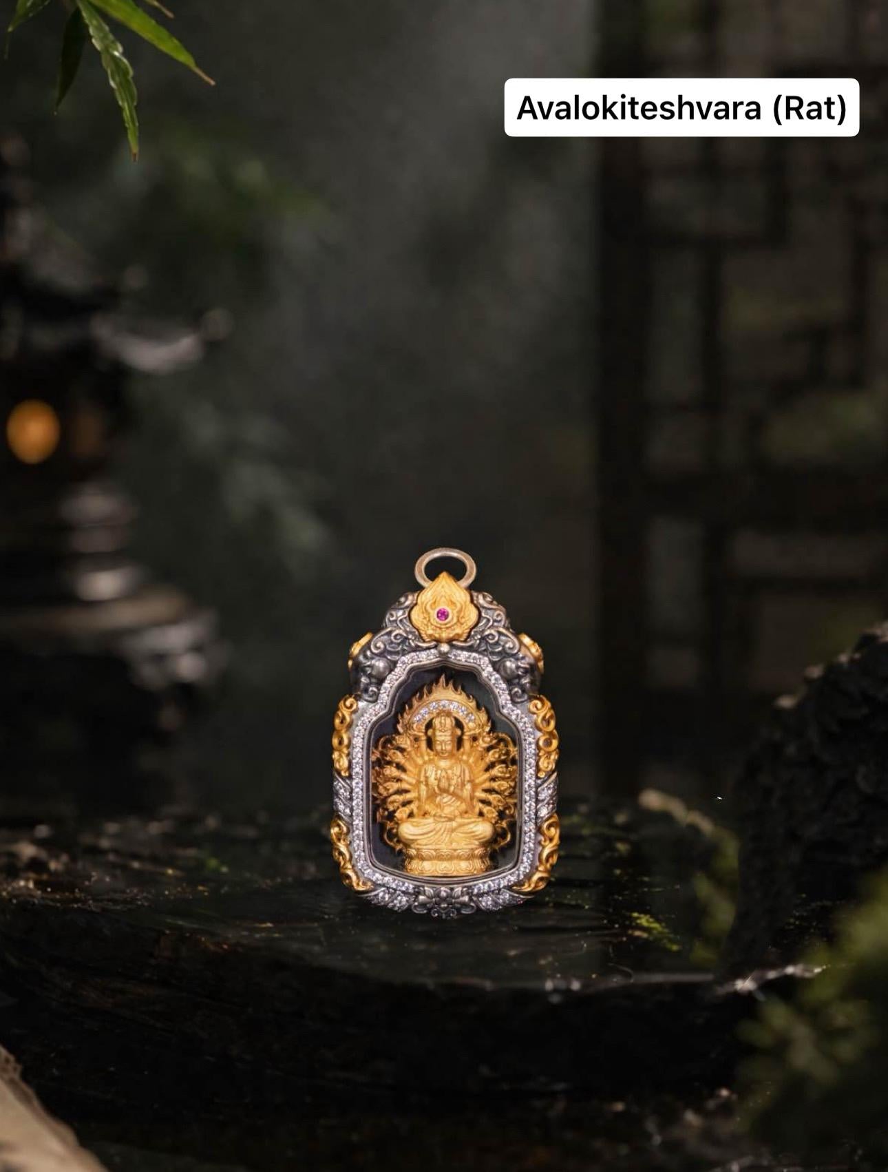 Buddhist Zodiac Guardian Amulet Necklace 24K Gold Over Sterling Silver Tibetan Protection Talisman Shurangama Mantra Gau Box Spiritual Gift