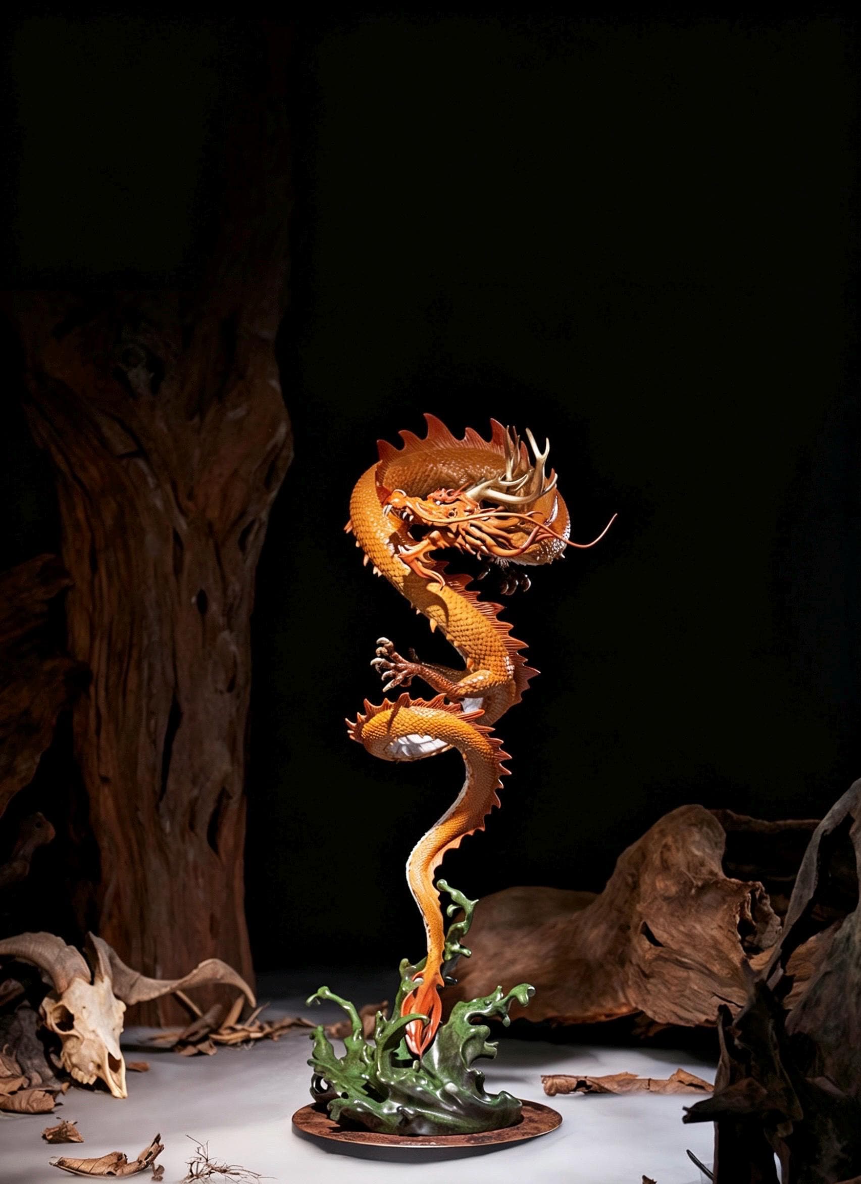 Chinese Brass Dragon Statue, Feng Shui Water Dragon Sculpture for Wealth, Neo-Chinese Living Room Decor, Luxury Office Desk Gift