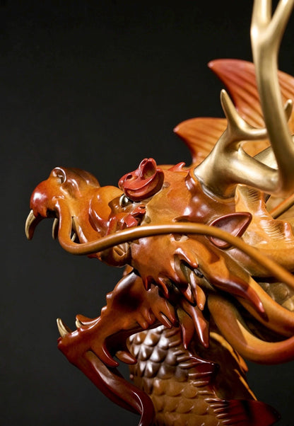 Chinese Brass Dragon Statue, Feng Shui Water Dragon Sculpture for Wealth, Neo-Chinese Living Room Decor, Luxury Office Desk Gift