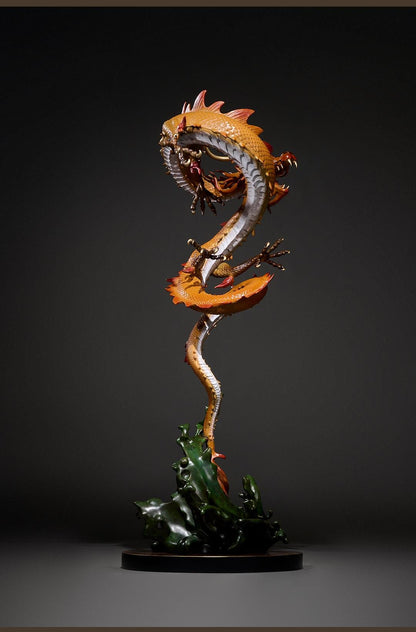 Chinese Brass Dragon Statue, Feng Shui Water Dragon Sculpture for Wealth, Neo-Chinese Living Room Decor, Luxury Office Desk Gift