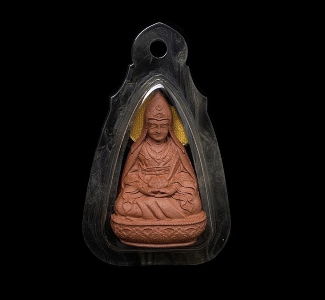 Himalayan Padmasambhava Pendant, Tibetan Guru Rinpoche Tsa Tsa Necklace, Buddhist Thangka Amulet for Protection, Sacred Meditation Talisman