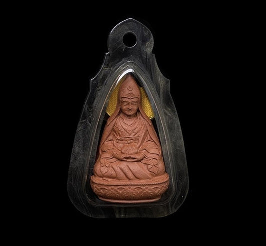 Himalayan Padmasambhava Pendant, Tibetan Guru Rinpoche Tsa Tsa Necklace, Buddhist Thangka Amulet for Protection, Sacred Meditation Talisman