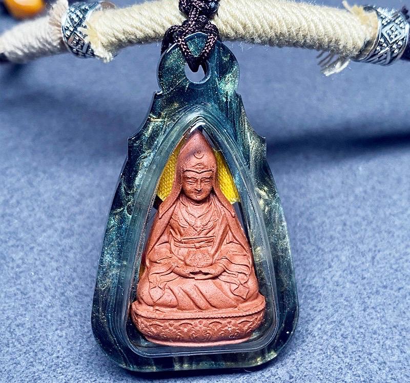 Himalayan Padmasambhava Pendant, Tibetan Guru Rinpoche Tsa Tsa Necklace, Buddhist Thangka Amulet for Protection, Sacred Meditation Talisman