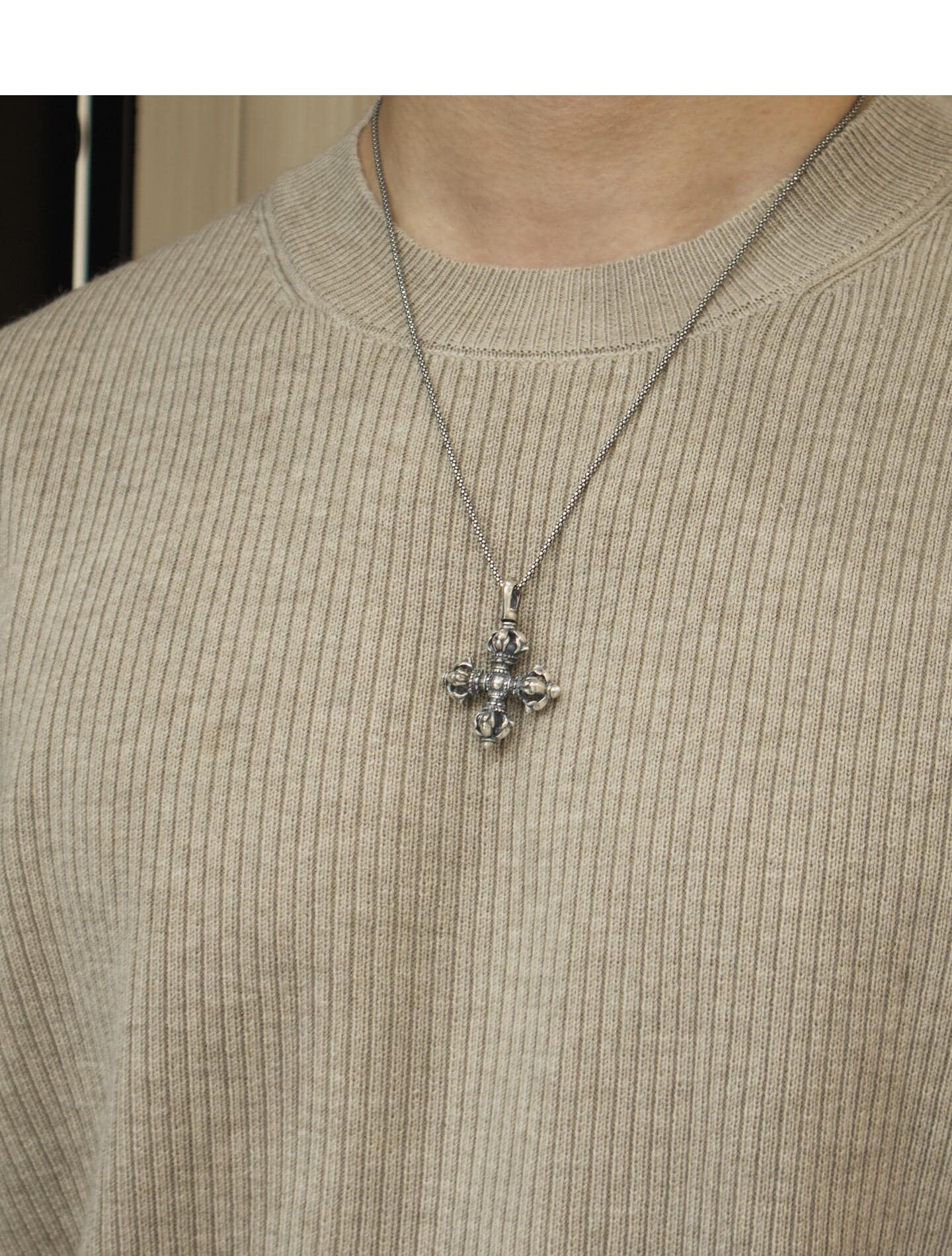 Vintage 925 Silver Vajra Cross Pendant, Retro Oxidized Dorje Necklace for Men Women, Buddhist Phurba Charm, Punk Gothic Streetwear Jewelry