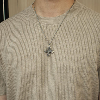 Vintage 925 Silver Vajra Cross Pendant, Retro Oxidized Dorje Necklace for Men Women, Buddhist Phurba Charm, Punk Gothic Streetwear Jewelry
