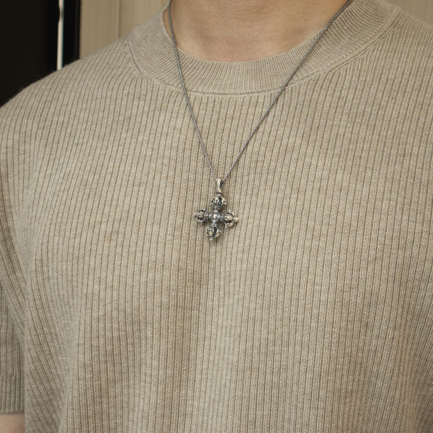Vintage 925 Silver Vajra Cross Pendant, Retro Oxidized Dorje Necklace for Men Women, Buddhist Phurba Charm, Punk Gothic Streetwear Jewelry
