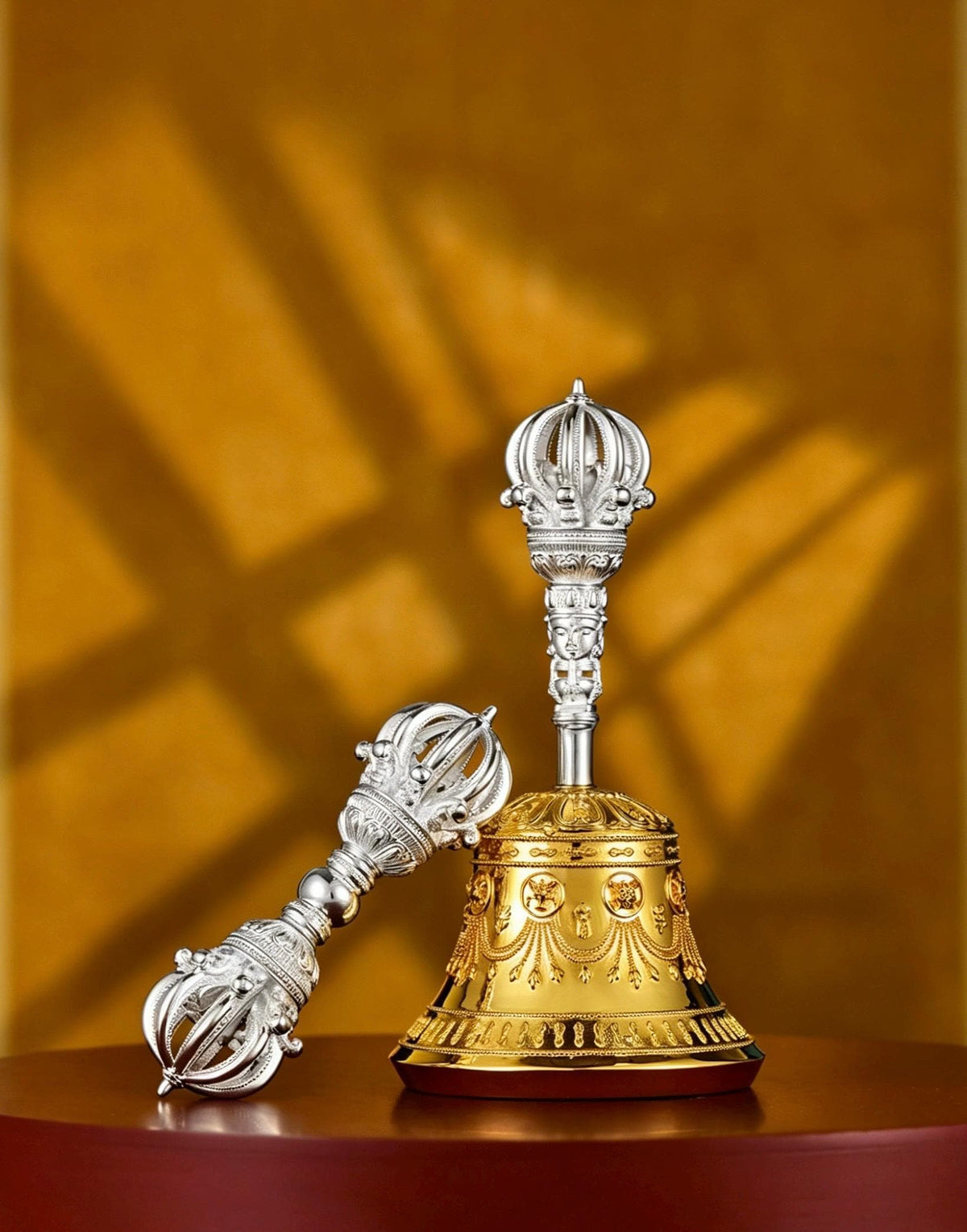 Tibetan Vajra Bell and Dorje Set, 5 or 9 Spoke Gold Plated Brass Buddhist Ghanta, Handheld Ritual Meditation Bell, Spiritual Altar Gift