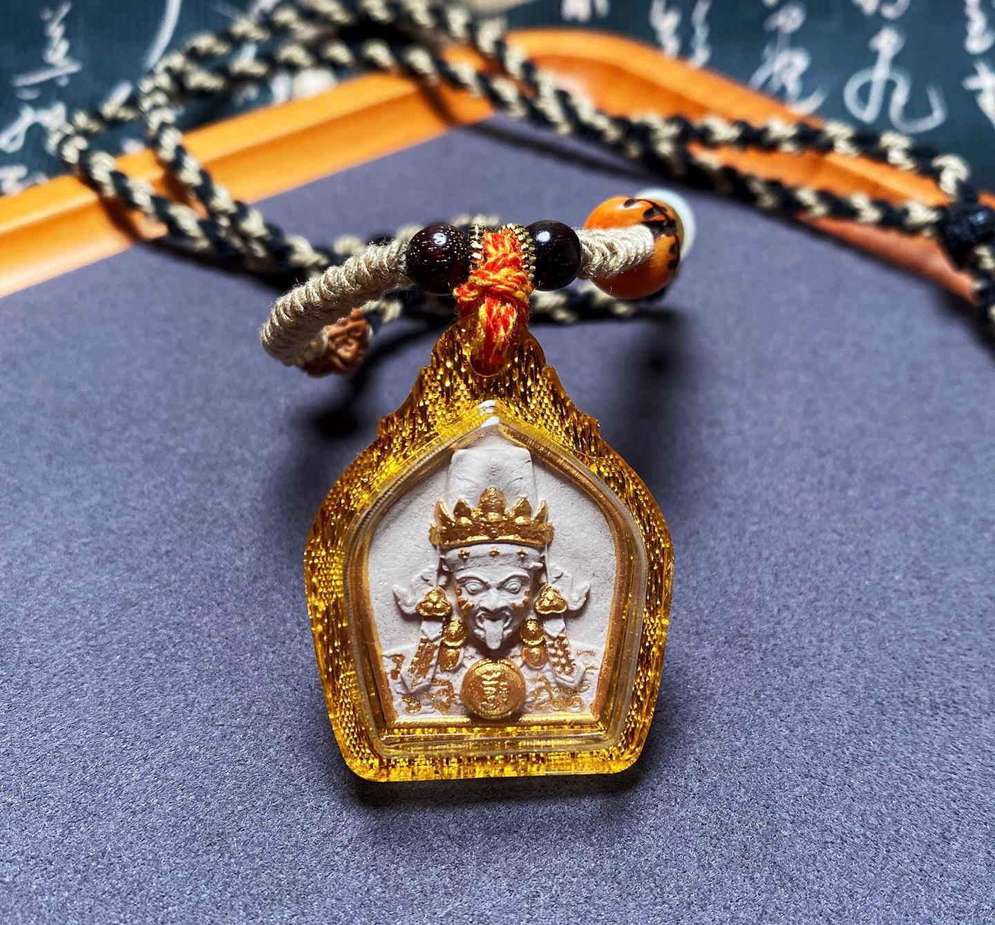 Hand Painted Palden Lhamo Tsa Tsa Pendant, Tibetan Buddhist Holy Ash Medicinal Amulet, Miniature Thangka Necklace, Meditation Protection