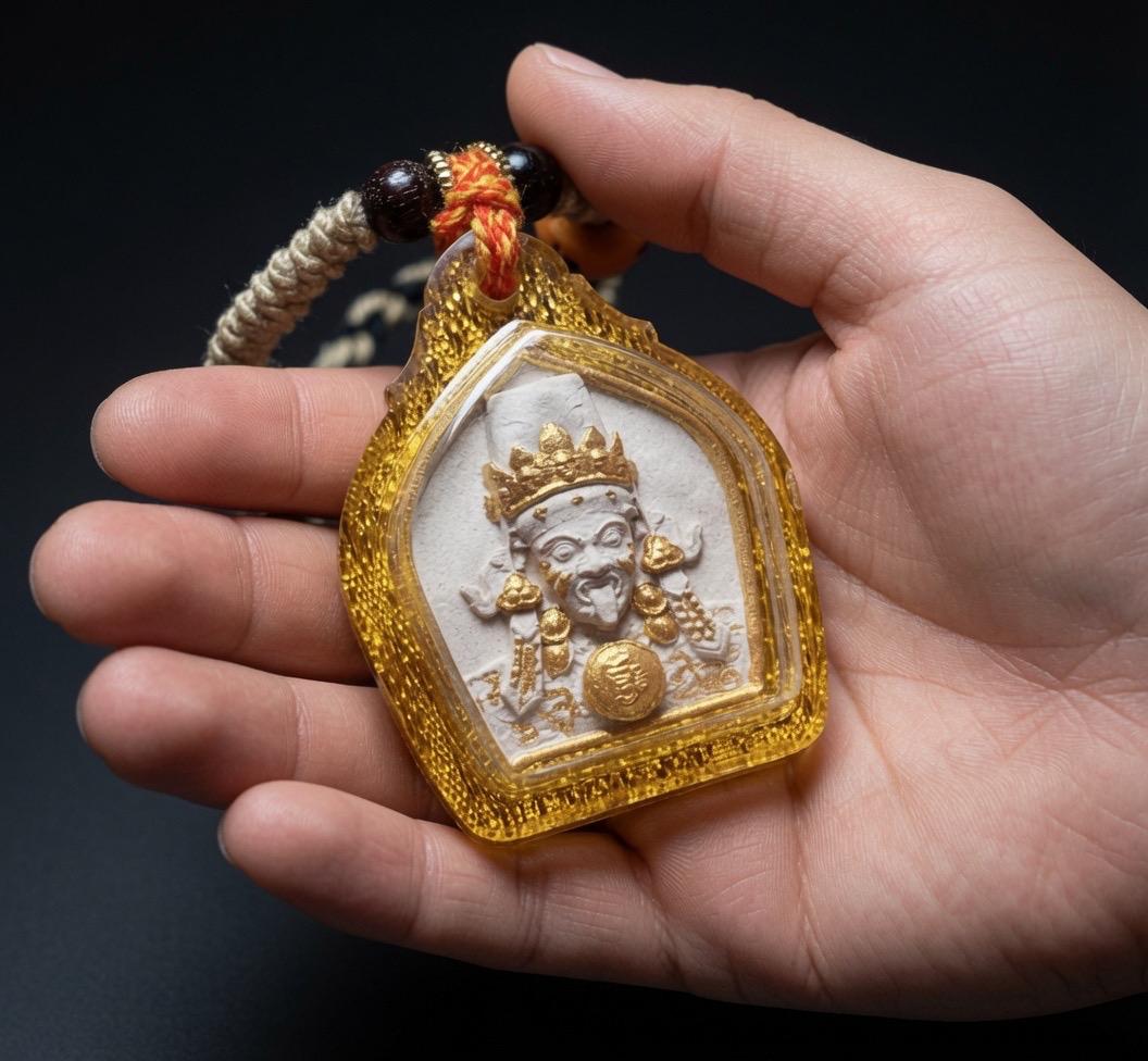 Hand Painted Palden Lhamo Tsa Tsa Pendant, Tibetan Buddhist Holy Ash Medicinal Amulet, Miniature Thangka Necklace, Meditation Protection