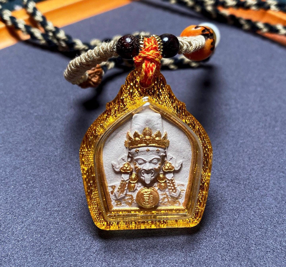 Hand Painted Palden Lhamo Tsa Tsa Pendant, Tibetan Buddhist Holy Ash Medicinal Amulet, Miniature Thangka Necklace, Meditation Protection