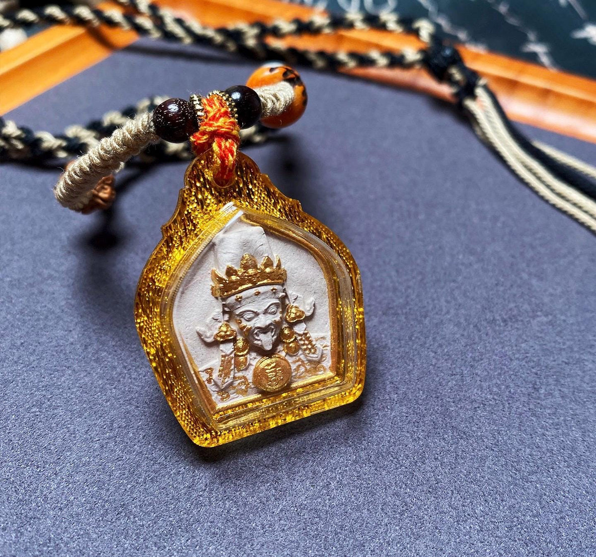 Hand Painted Palden Lhamo Tsa Tsa Pendant, Tibetan Buddhist Holy Ash Medicinal Amulet, Miniature Thangka Necklace, Meditation Protection