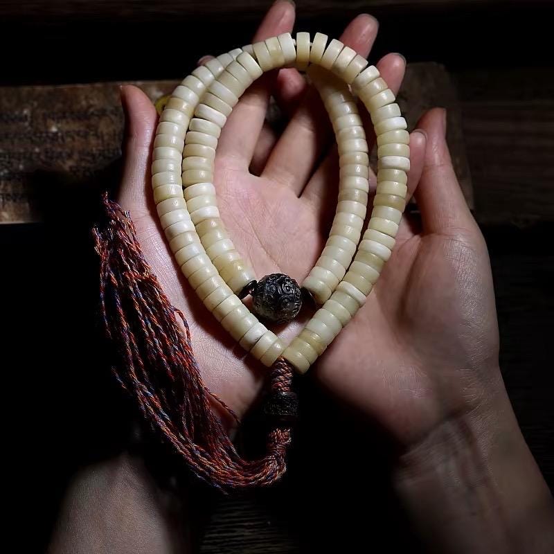 Handcrafted Yak Bone Mala Bracelet: Tibetan Prayer Beads, Spiritual Jewelry