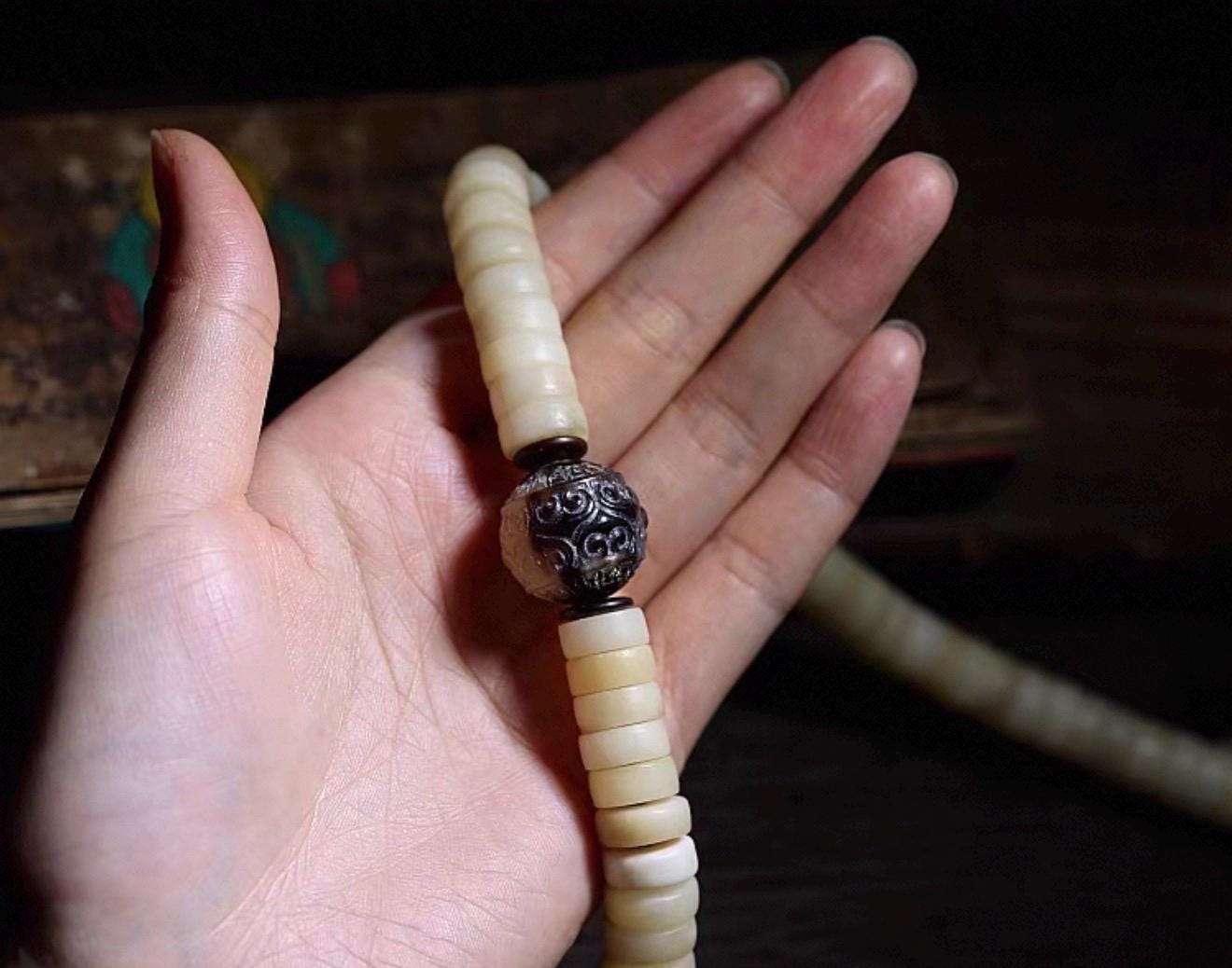 Handcrafted Yak Bone Mala Bracelet: Tibetan Prayer Beads, Spiritual Jewelry