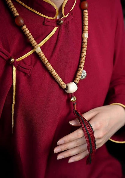 EverestArtStudios Bodhi Seed Mala Necklace – 108 Bead Tibetan Prayer Mala – Moon Bodhi Seed Rosary – Meditation Necklace