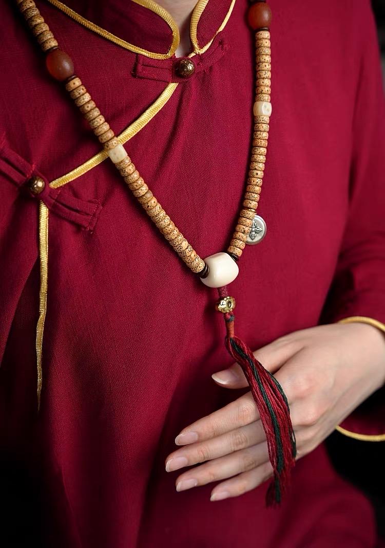 EverestArtStudios Bodhi Seed Mala Necklace – 108 Bead Tibetan Prayer Mala – Moon Bodhi Seed Rosary – Meditation Necklace