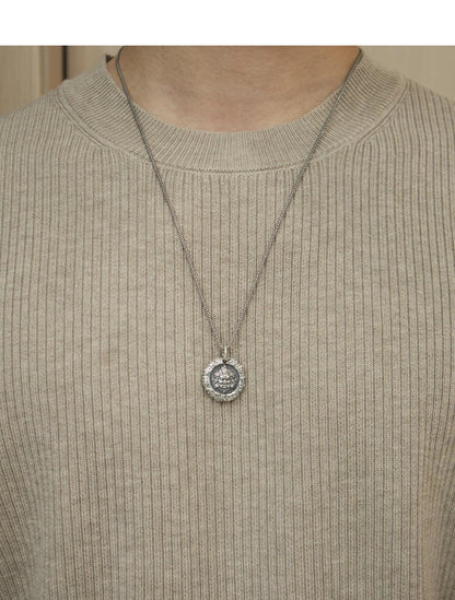 Dzambhala Pendant Necklace Gothic Titanium Steel Jewelry Vintage Wealth God Amulet Buddhist Mascot Unique Punk Choker Gift Unisex Goth