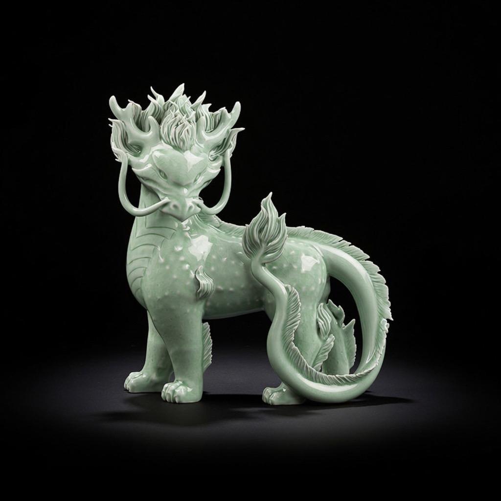 Handcrafted Ceramic Qilin Pixiu Tea Pet, Jingdezhen Mystical Beast Statue, Creative Wealth Feng Shui Ornament, Old Money Home Decor Gift