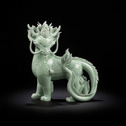Handcrafted Ceramic Qilin Pixiu Tea Pet, Jingdezhen Mystical Beast Statue, Creative Wealth Feng Shui Ornament, Old Money Home Decor Gift